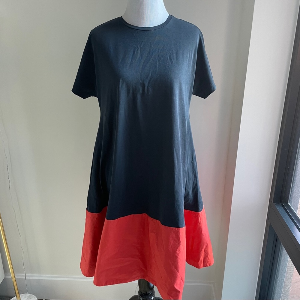 COS short sleeve knit and woven color block dress